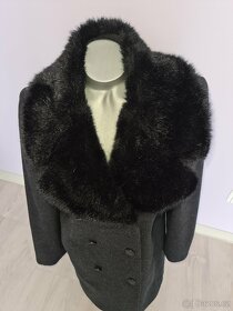 Černý kabát s kožešinou, vlna + kašmír, vel. 40 - 6