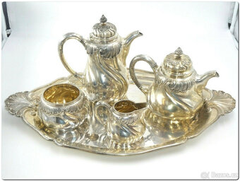 Nádherný kávový a čajový servis, stříbro 800, půlměsíc a kor - 6