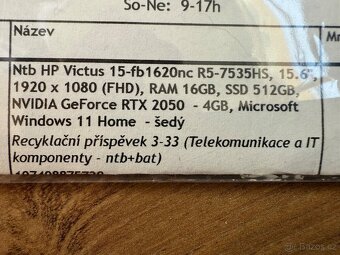 Herní notebook HP Victus 15,RTX 2050, Ryzen 5 - 6