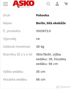 Pohovka Berlin, bílá ekokůže. Telč - 6