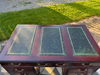 Psací stůl mahagon zelená kůže - 6