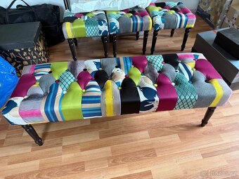 Designová čalouněná lavice + 3 taburety - 6