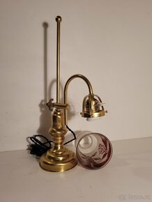 mosazná stylová lampa, lampička, malované stínidlo - 6