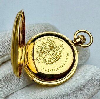 18K CELO ZLATÉ KAPESNÍ HODINKY - MLYNÁŘKY BENNETT S ŘETÍZKEM - 6