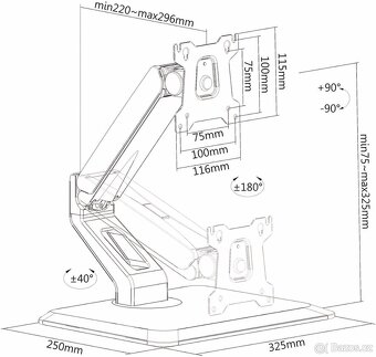 Nastavitelný držák s ramenem na monitor, VESA 100 nebo 75 - 6