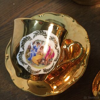 zlatý servis Tři grácie konvice cukřenka šálky s podšálky - 6