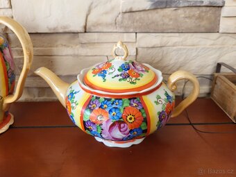 STAROŽITNÁ KOVOVÁ SOUPRAVA ART DECO- RUČNĚ MALOVANÁ - 6