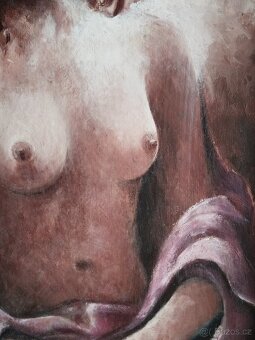 obraz DÍVKA V KLOBOUKU, akt, olej, nesignováno - 6