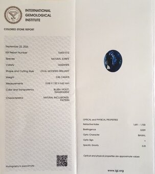 Tanzanit 3,98 karátu - 6