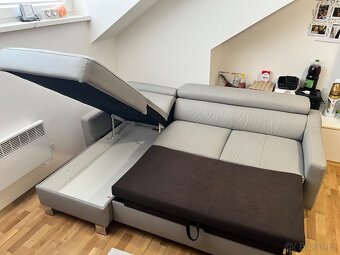 Celokoženný rozkládací gauč s úložným priestorom - 6