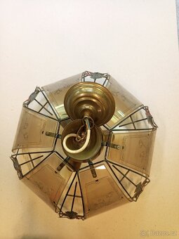 Retro závěsný lustr s rytým sklem – květinový motiv - 6