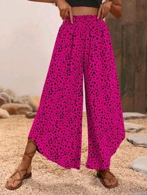Dámské široké růžové kalhoty - 6
