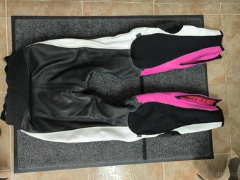 Dámská dvoudílná kožená kombinéza TSCHUL, černo-bílo-RŮŽOVÁ, - 6