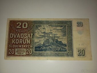 VZÁCNÁ BANKOVKA 20 SK, 1939, NÍZKÁ SÉRIE, NEPERFOROVANÁ - 6