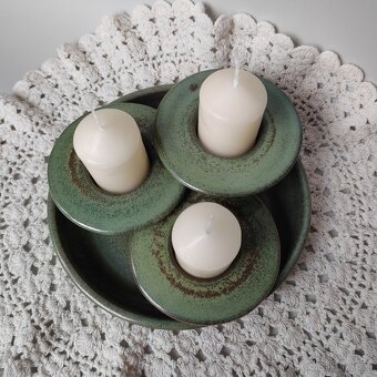 Celadon vintage zelený glazurovany keramicky svícen - 6