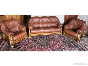 Dubová rustikální kožená souprava 3+1+1, 3791 - 6