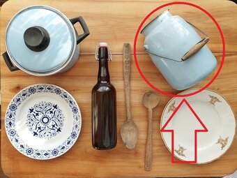 Staré retro nádobí, konvice - konvička smaltovaná, moc pěkná - 6