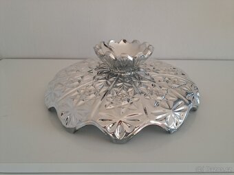 Skleněná, stříbrná retro mísa na nožce – lisované sklo - 6