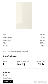Ikea Voxtorp 60x40, 40x100, 10x40 NOVÉ dvířka, čela ve fólii - 6