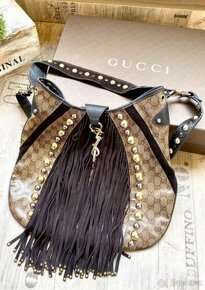 Gucci Babushka Hobo Brown Crystal large kožená kabelka - 6