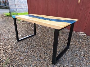 Epoxidový stůl modrý + masiv - 6