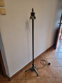 stojací podlahová mosazná lampa, bílé stínidlo - 6