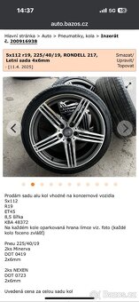 Mercedes - Rondell 217, 5x112 R19, 225/40 letní sada 4x6mm - 6