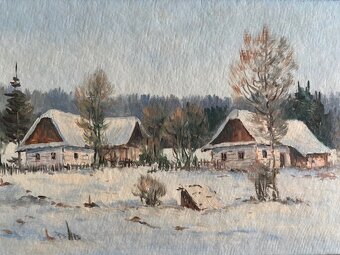 Obrazy - Hašek, Jaro a Zima na Vysočině, olej 44x80 - 6