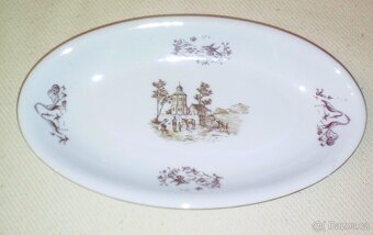 jídelní sada talířů, vzor- zátiší u kostelíku, zlacený okraj - 6