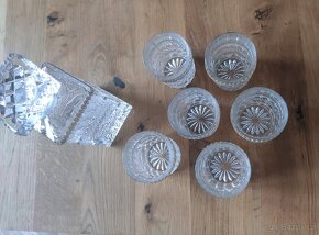 Starožitná broušená sada na whisky karafa, sklenice - 6