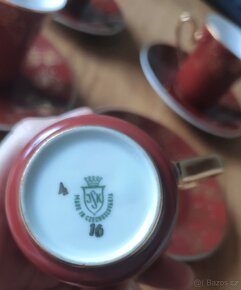 Kávový či čajový porcelánový servis JSK zlacený - 6