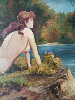 obraz DÍVKA NA BŘEHU, akt, olej, sign. 1958 - 6