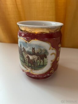 Starý hrnek - kafáč 3 ks; motivy - koně, krávy, jelen, srny - 6