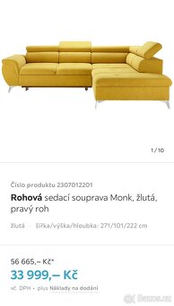 Rohová sedací souprava Monk, žlutá, pravý roh - 6