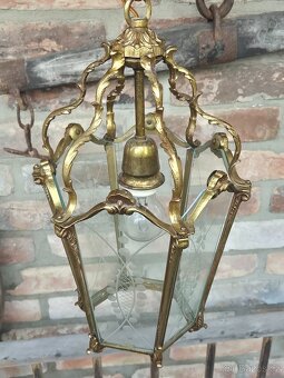 Exkluzivní starožitná mosazná závěsná lucerna lustr  funkční - 6