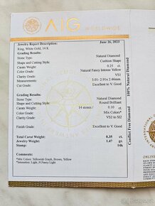 Zlatý prsten s diamanty, certifikace pravosti a kvality AIG - 6