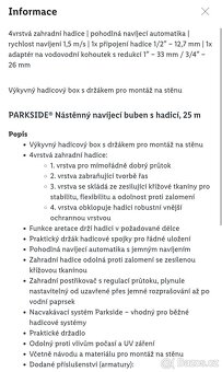Nástěnný navíjecí buben s hadicí 25m Parkside - 6