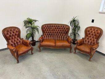 Barokní sedací souprava CHESTERFIELD 2+1+1 PRAVÁ KŮŽE - 6