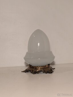 secesní mosazný lustr, původní mléčné stínidlo - 6