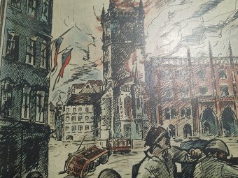 RARITA - dobový obraz Osvobození boj barikáda 1945 - 6