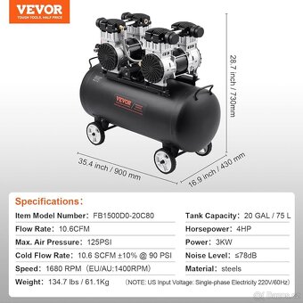 Vzduchový kompresor 20 galonů maximální tlak 125 PSI - 6