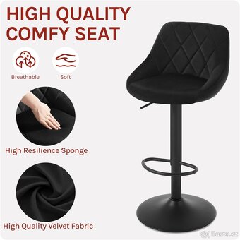 Nové párové barové židle, černý samet - 6