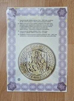 Svatováclavský dukát JUBILEJNÍ, 1923 - 2023, nízke číslo - 6