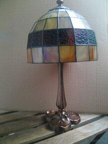 Rustikální starší design stolní lampička, materiál sklo, kov - 6