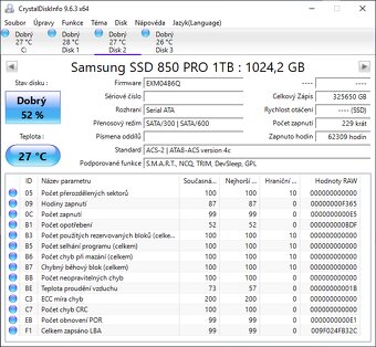 6x SSD SAMSUNG 850 PRO 1 TB SATA - zapsáno 317-325 z 300 TB - 6