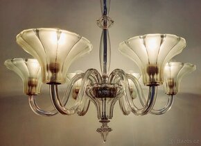Starožitný celoskleněný šesti ramenný lustr, Art deco - 6