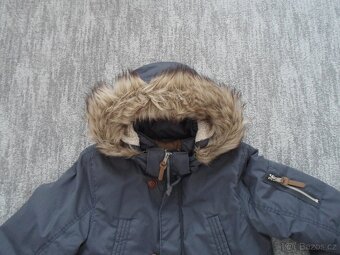 Modrá bunda bundička s kožíškem - 152 - 6
