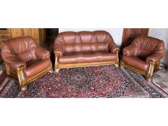 Dubová rustikální kožená souprava 3+1+1, 3791 - 6