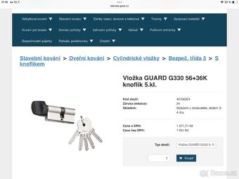 Bezpečnostní oboustranná cylindrická vložka GUARD + karta - 6