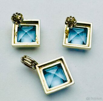 14K ZLATÉ NÁUŠNICE A PŘÍVĚSEK S AQUAMARINEM - VELMI KVALITNÍ - 6